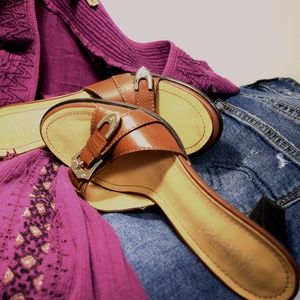FRANCO SARTO SLIDE ON SANDALS LEATHER 7.5 EUC